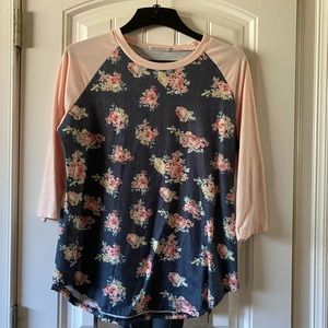 Navy and Pink Floral Top